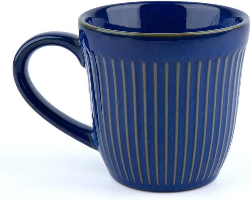 Daiso Navy Blue Stripe Embossed Ceramic Mug - Modern Ribbed Coffee Tea Cup - Image 2
